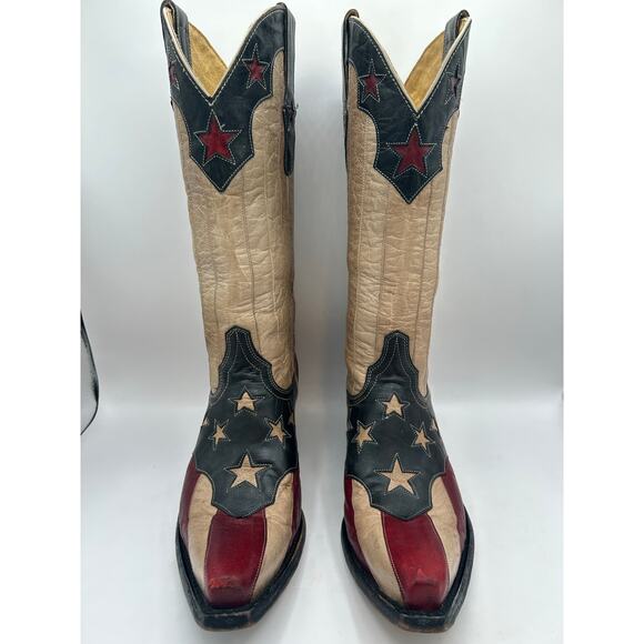 Old Gringo Yippee Ki Yay 13” Western Boots 7  Leather Stars Stripes US Flag - Picture 2 of 13